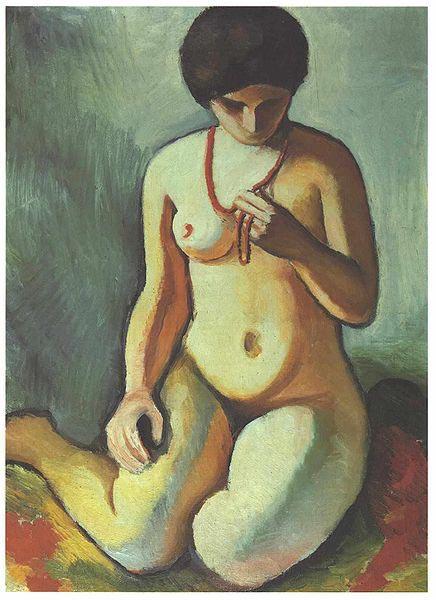 August Macke Female nude with coral necklace Sweden oil painting art